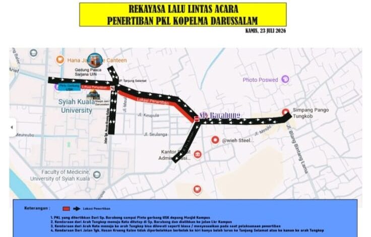 Besok PKL di Kopelma Darussalam Ditertibkan, Dishub Banda Aceh Rekayasa Lalu Lintas